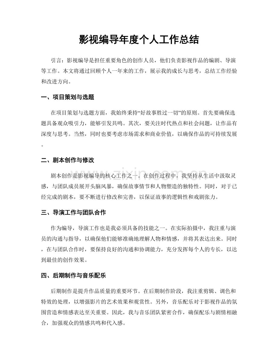 影视编导年度个人工作总结.docx_第1页