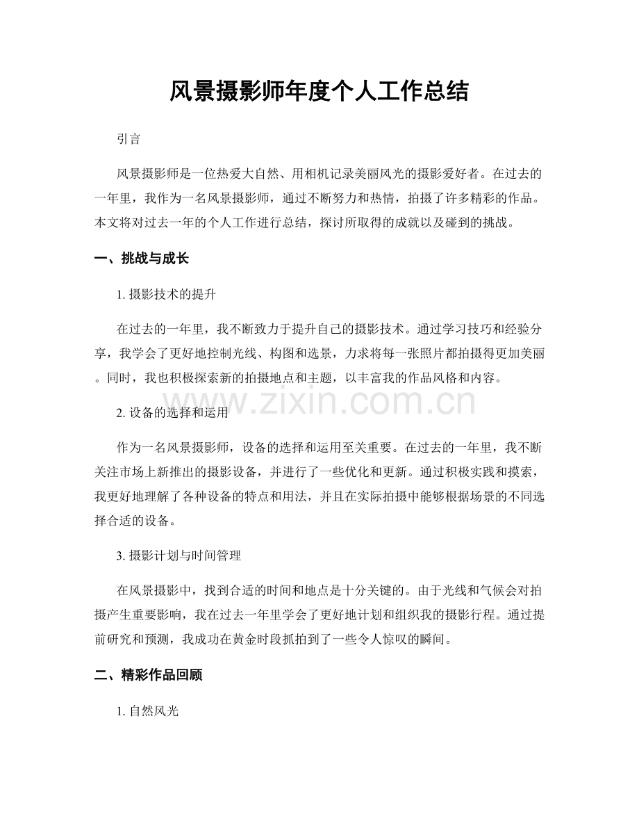 风景摄影师年度个人工作总结.docx_第1页