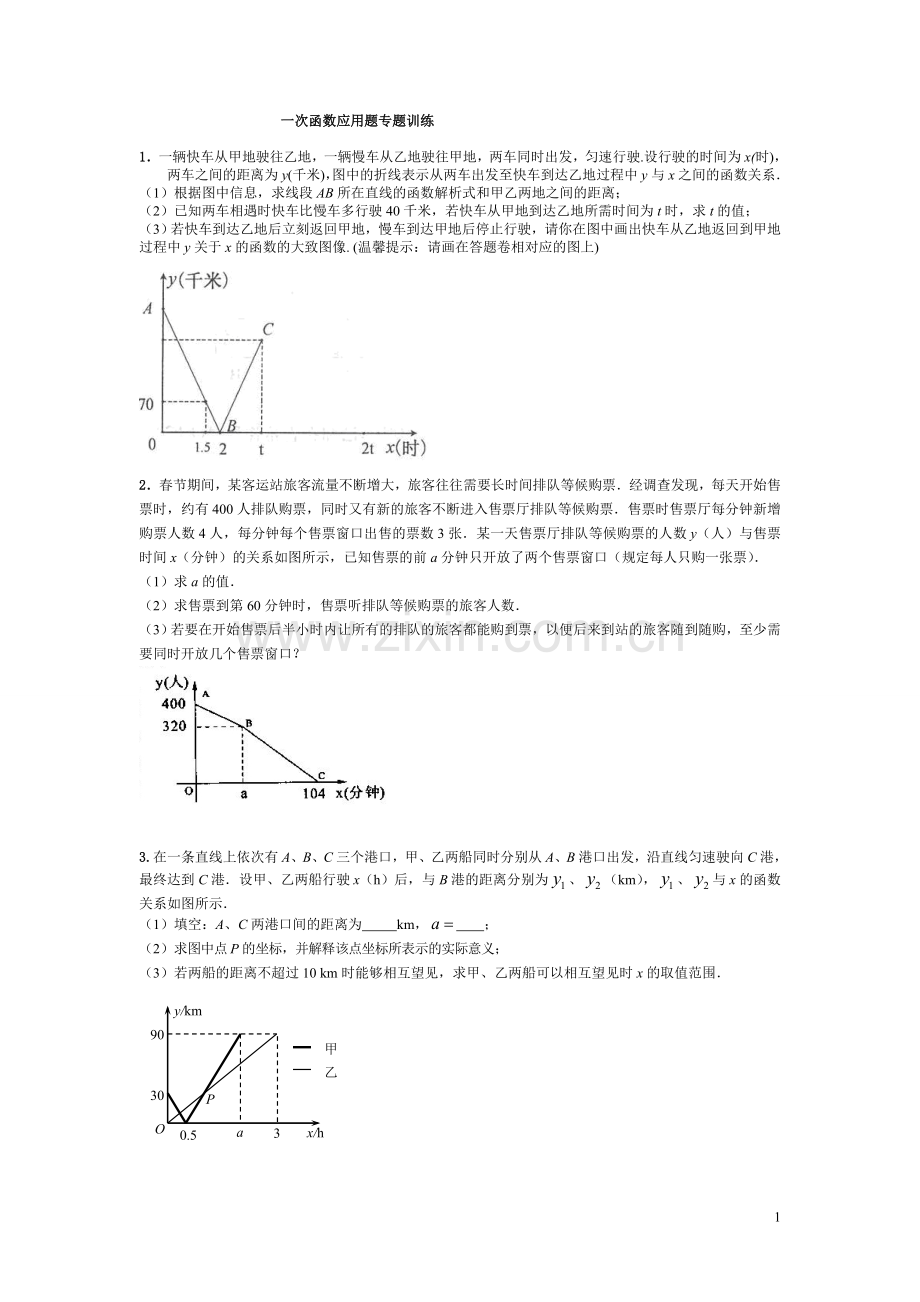 一次函数应用题专题训练.doc_第1页