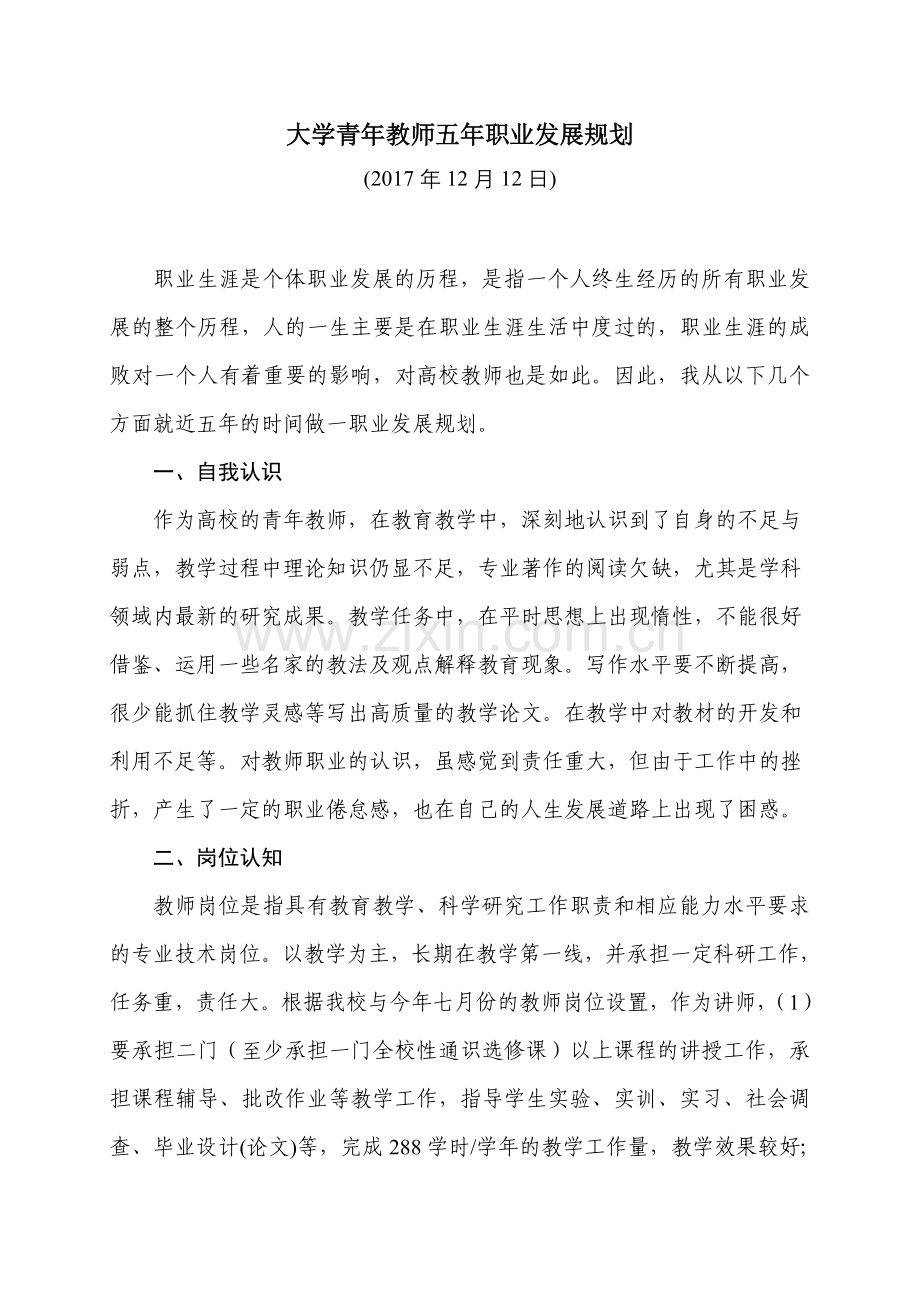 大学青年教师五年职业发展规划.doc_第1页