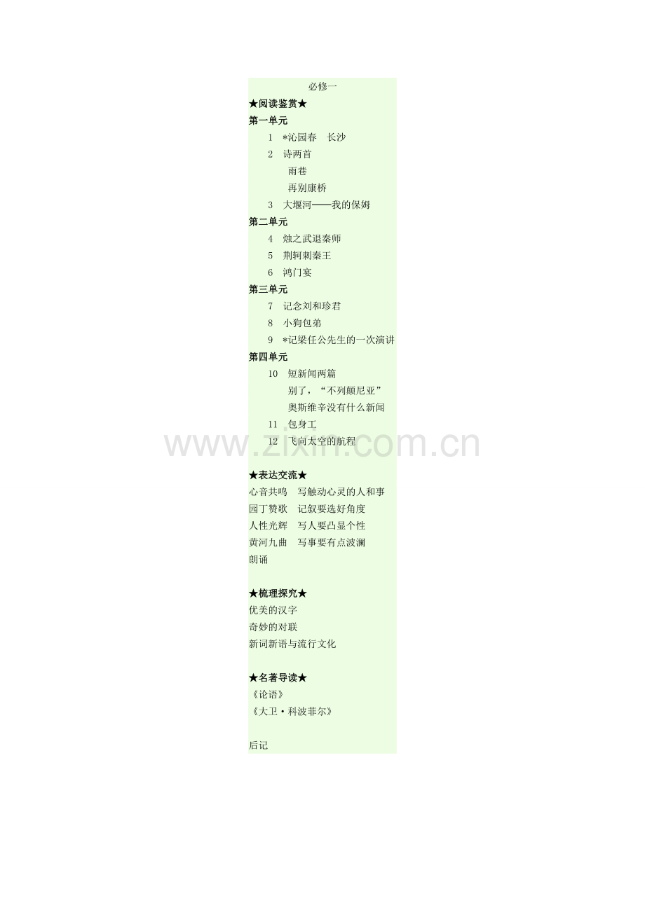 人教版高中必修一到必修五教材目录及单元说明.doc_第1页