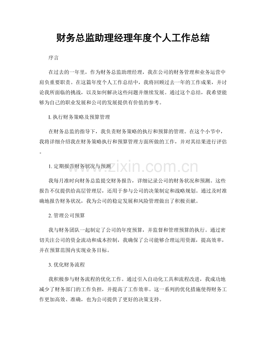 财务总监助理经理年度个人工作总结.docx_第1页