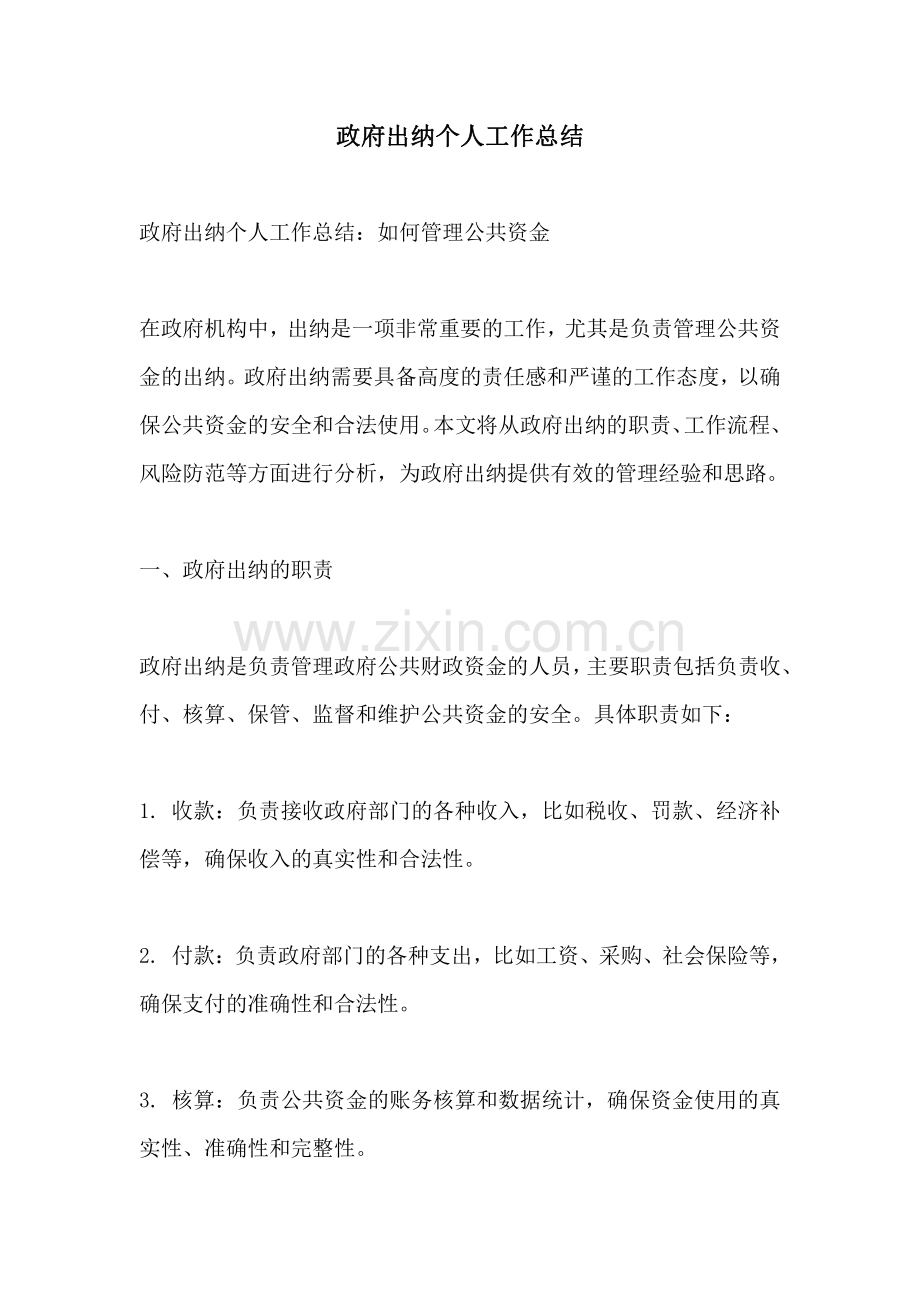 政府出纳个人工作总结.pdf_第1页