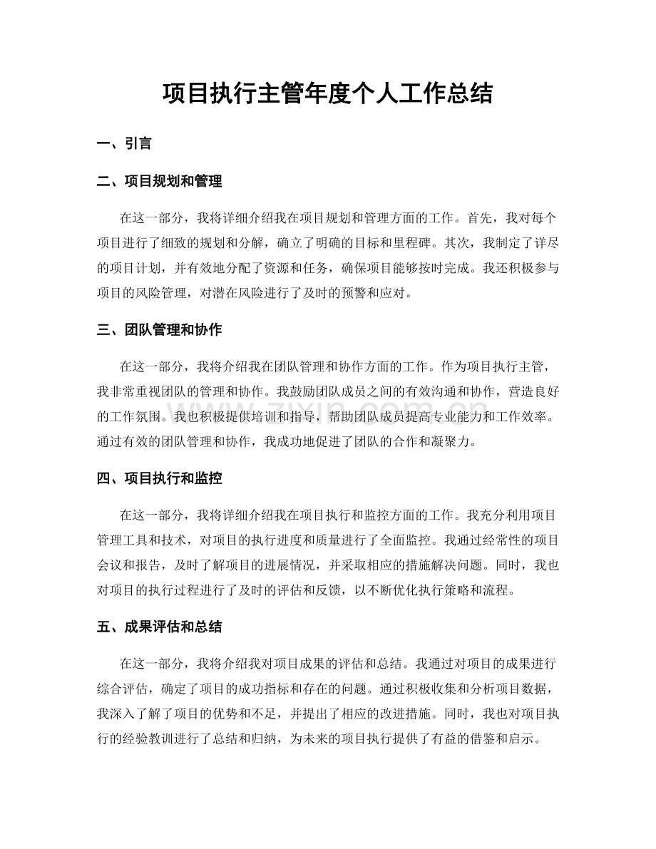 项目执行主管年度个人工作总结.docx_第1页