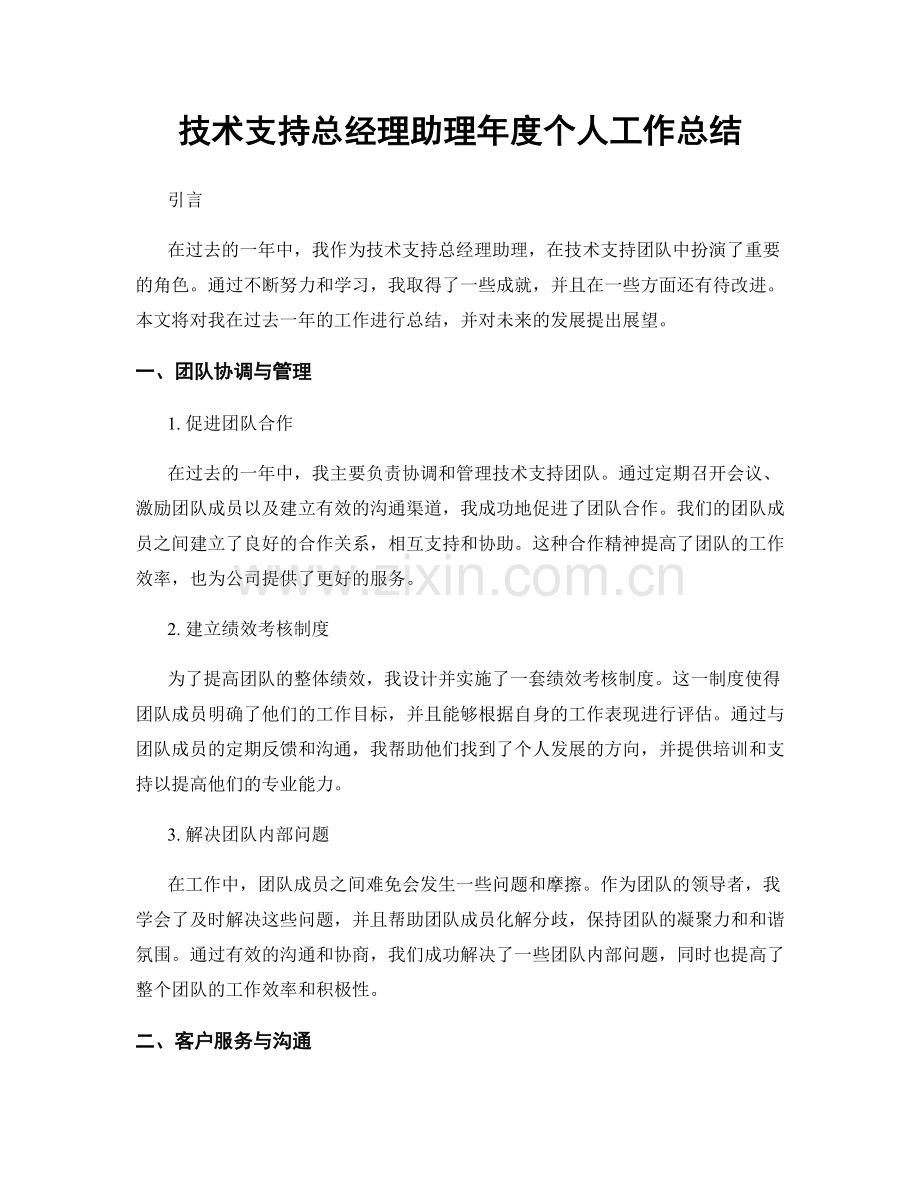 技术支持总经理助理年度个人工作总结.docx_第1页