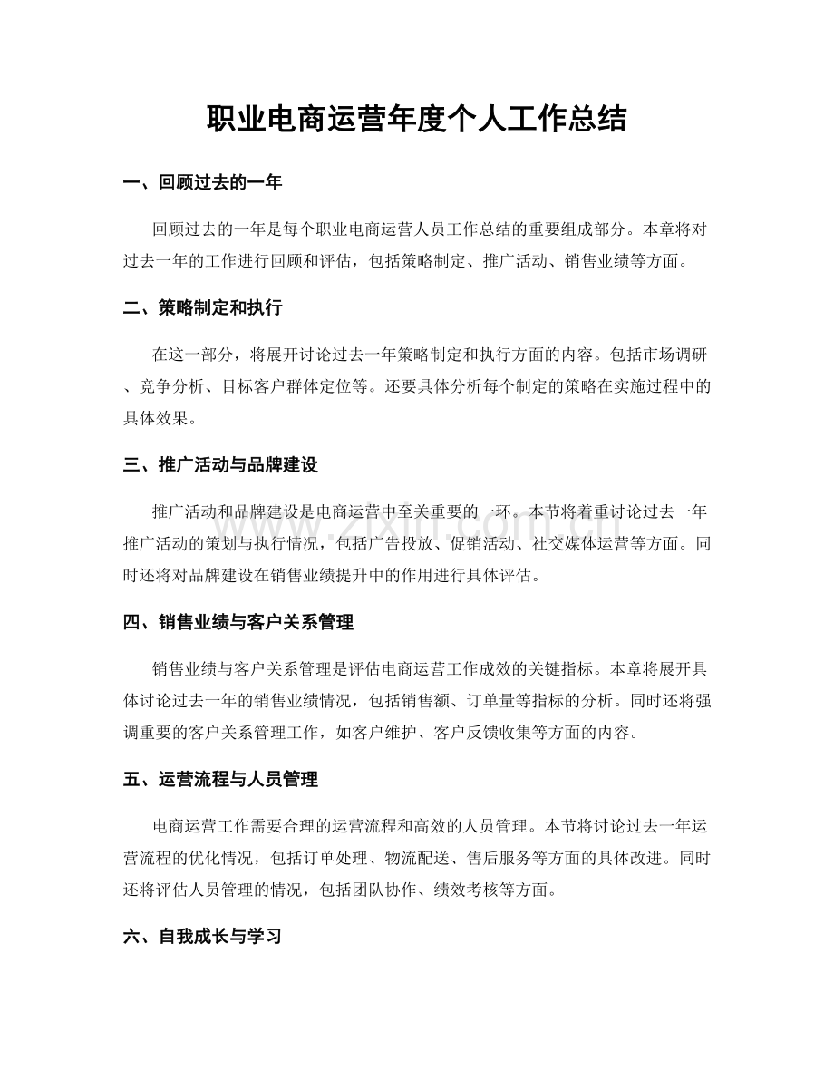 职业电商运营年度个人工作总结.docx_第1页