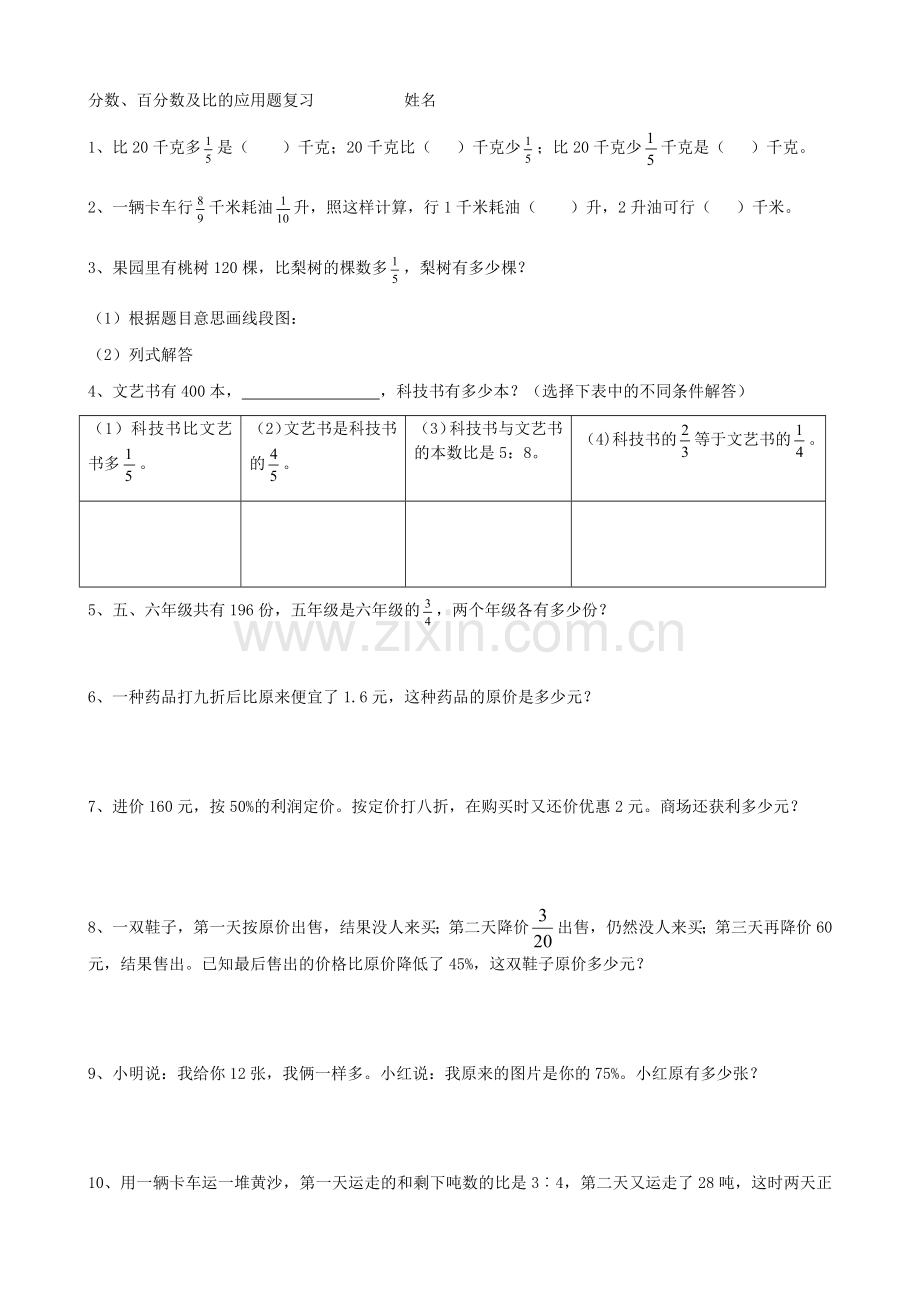 分数、百分数及比的应用题复习.doc_第1页