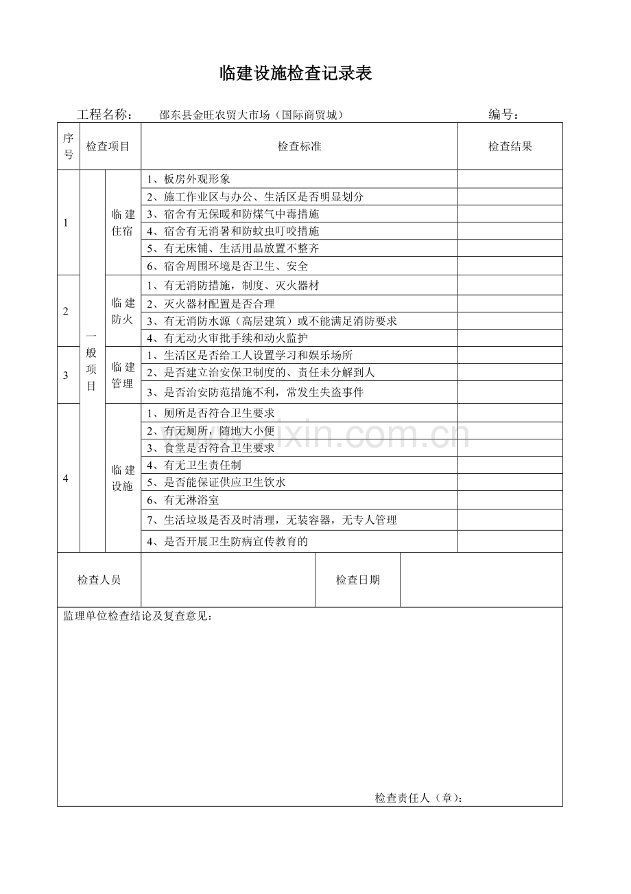 临建设施检查记录表.doc_第1页