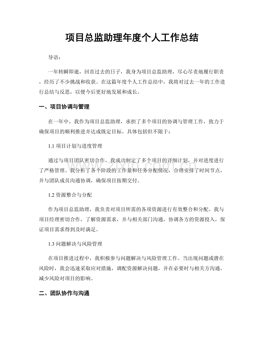 项目总监助理年度个人工作总结.docx_第1页