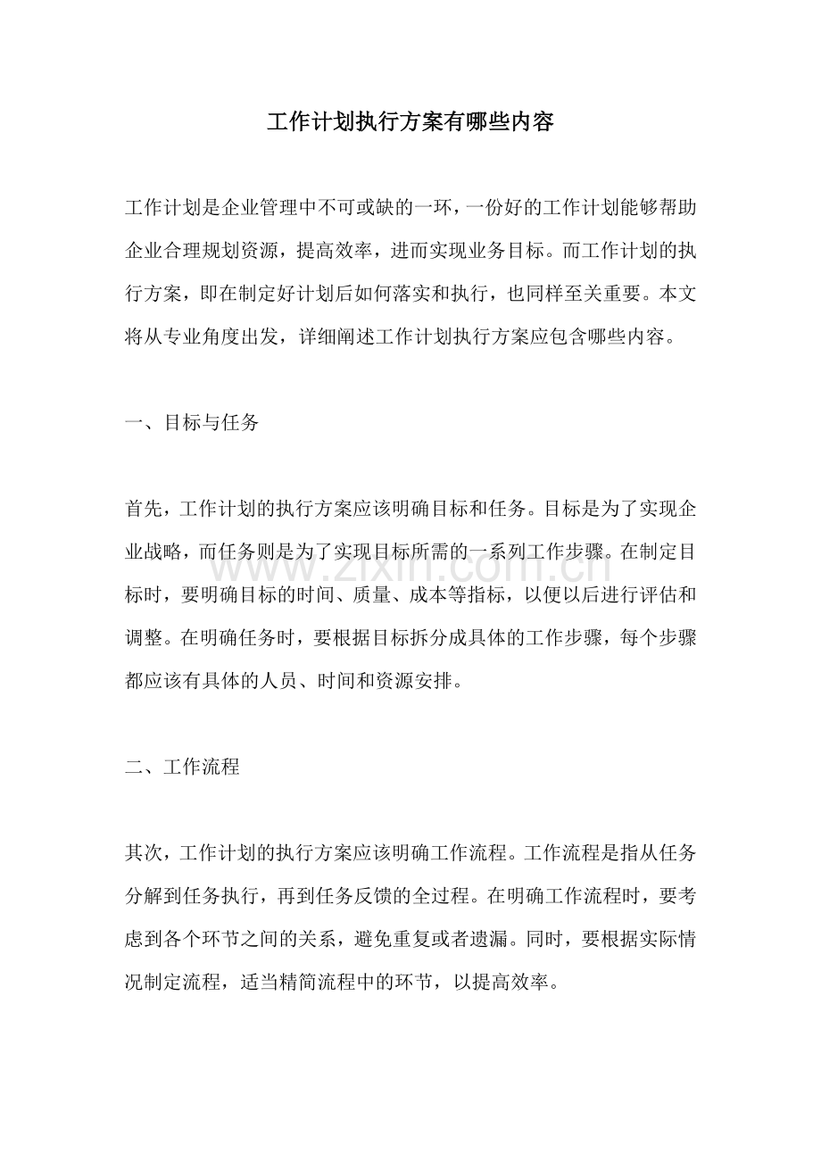 工作计划执行方案有哪些内容.docx_第1页