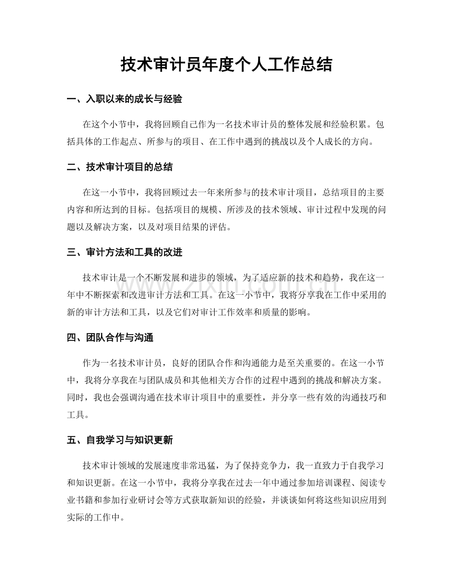 技术审计员年度个人工作总结.docx_第1页