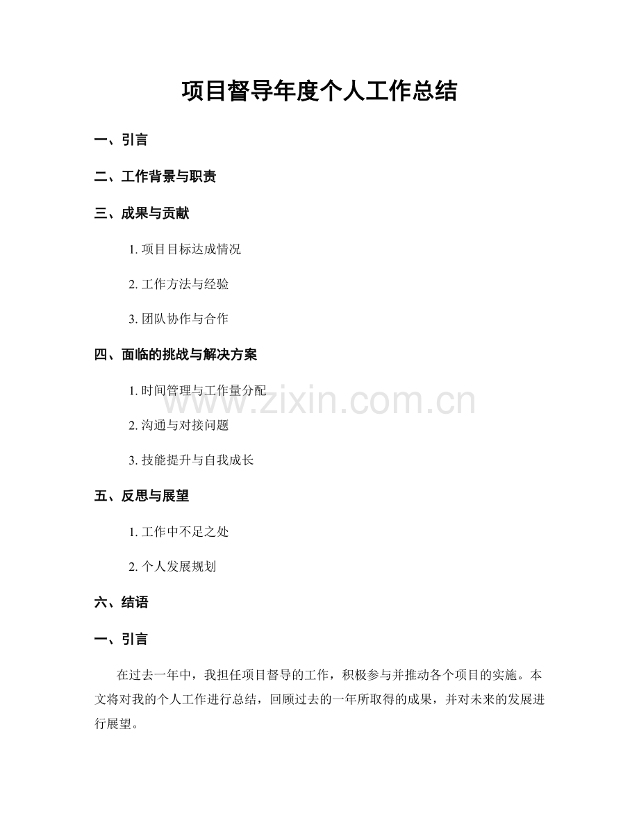 项目督导年度个人工作总结.docx_第1页