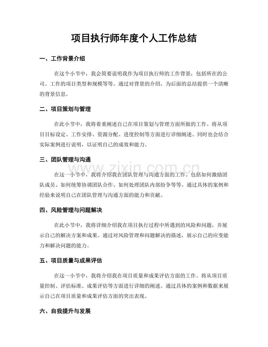 项目执行师年度个人工作总结.docx_第1页