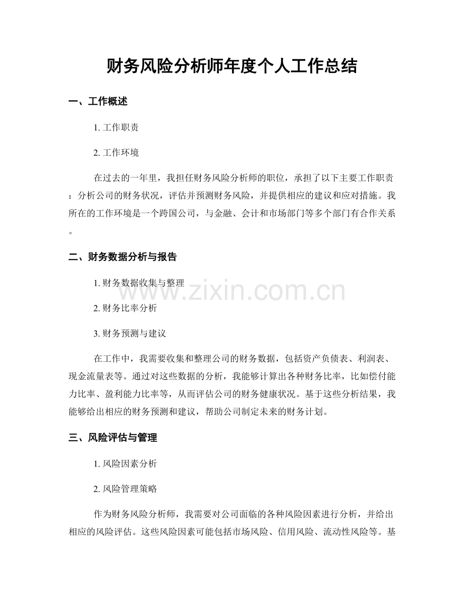 财务风险分析师年度个人工作总结.docx_第1页