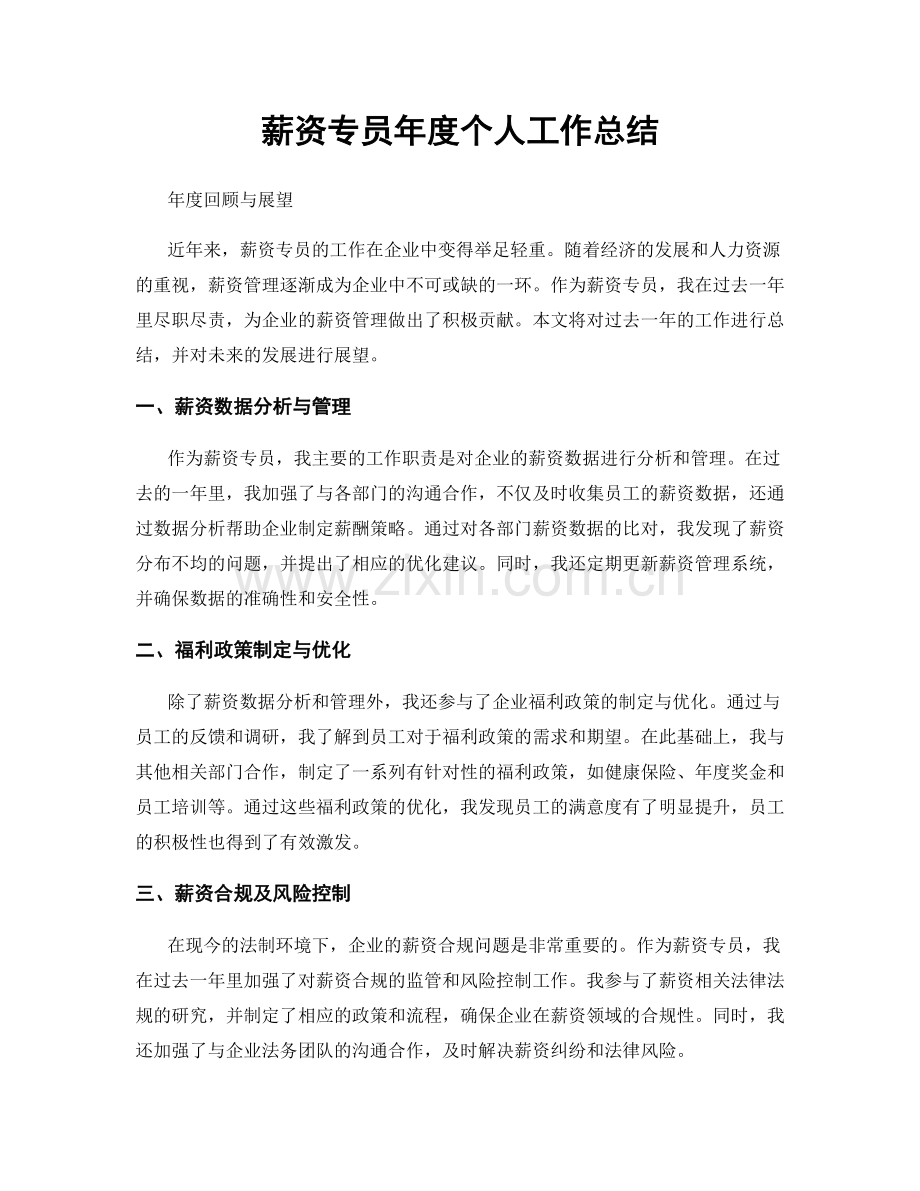 薪资专员年度个人工作总结.docx_第1页