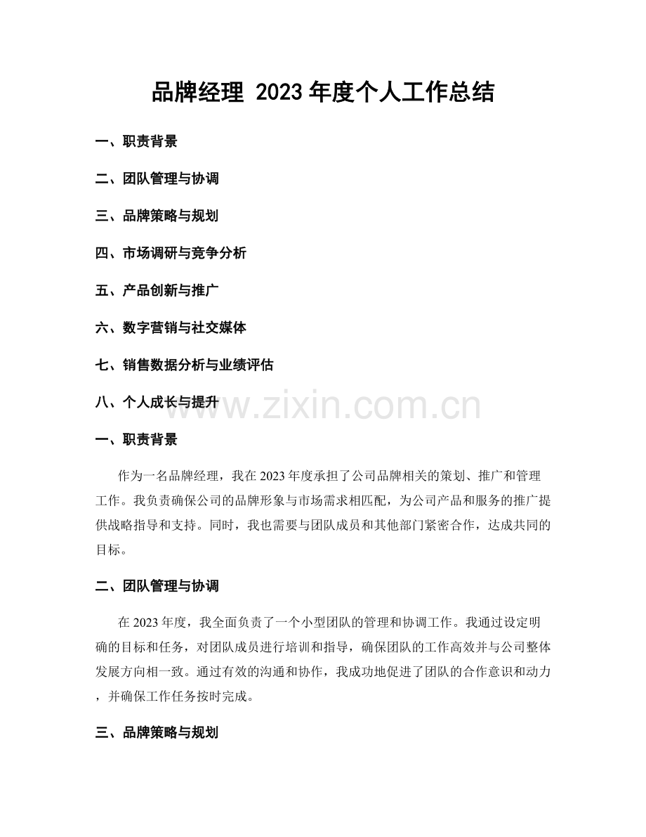 品牌经理 2023年度个人工作总结.docx_第1页