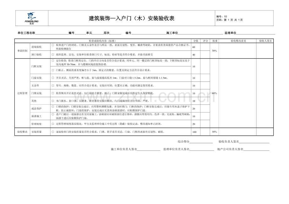 入户门安装验收表.doc_第1页