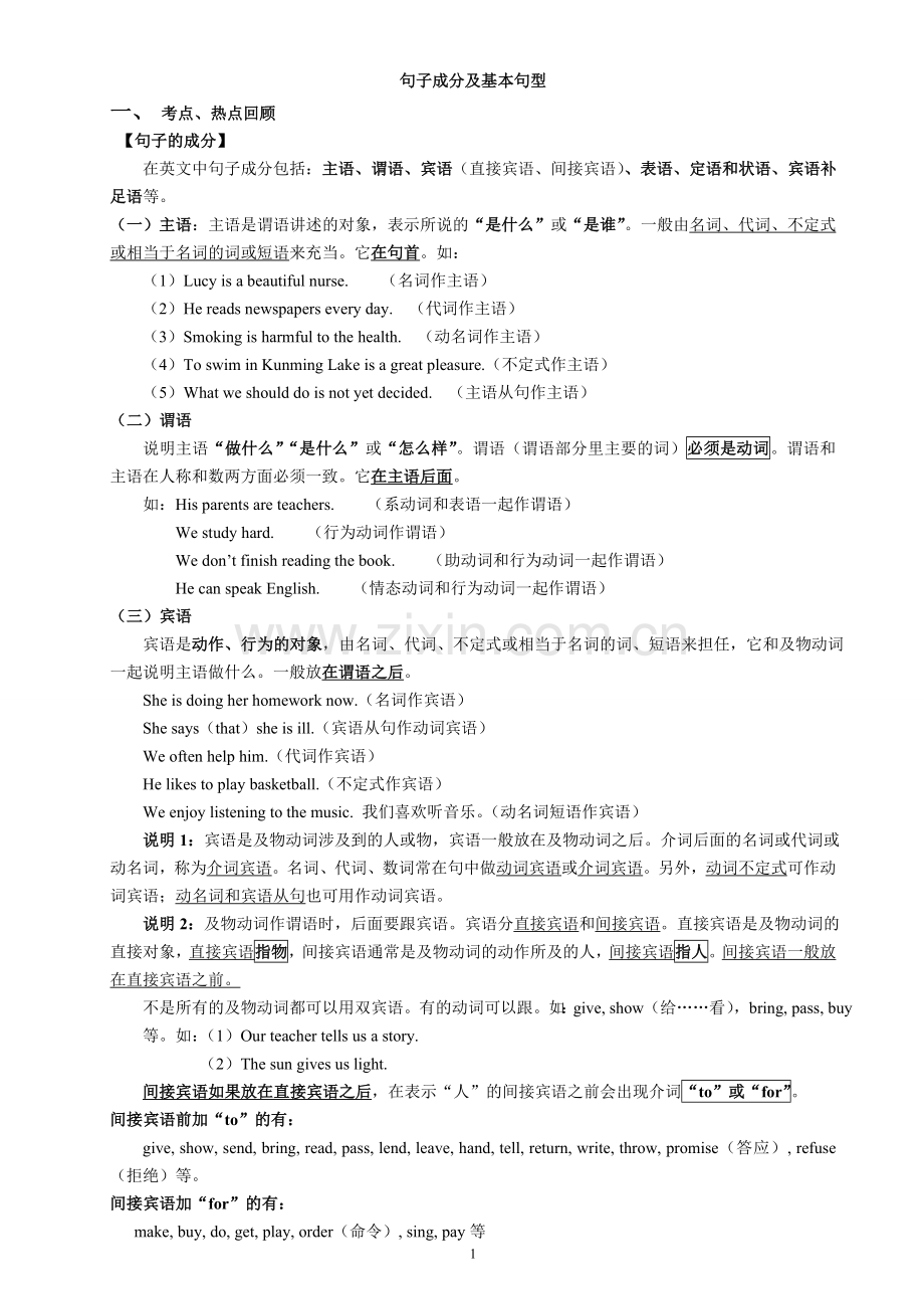 初中英语句子成分讲解-练习及答案.doc_第1页