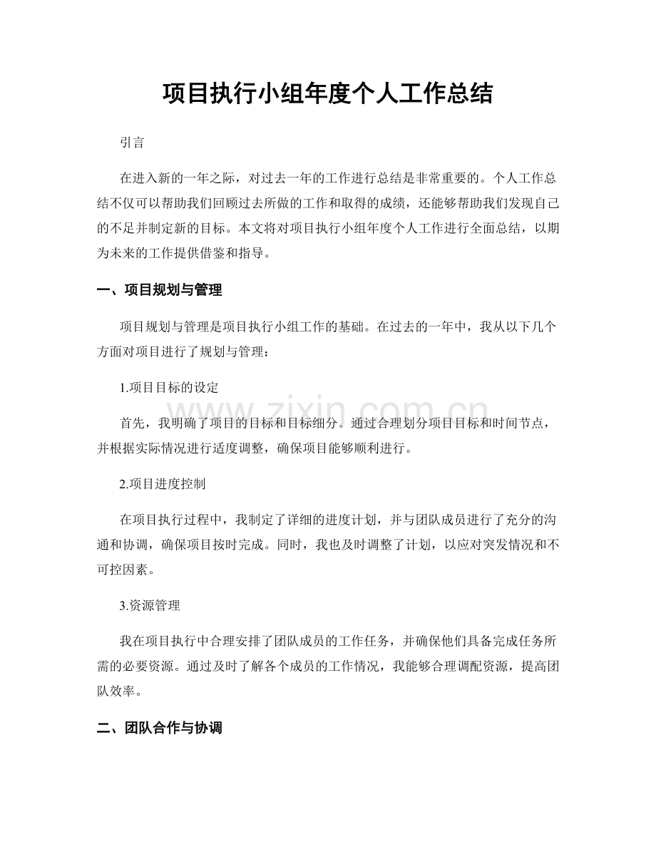 项目执行小组年度个人工作总结.docx_第1页