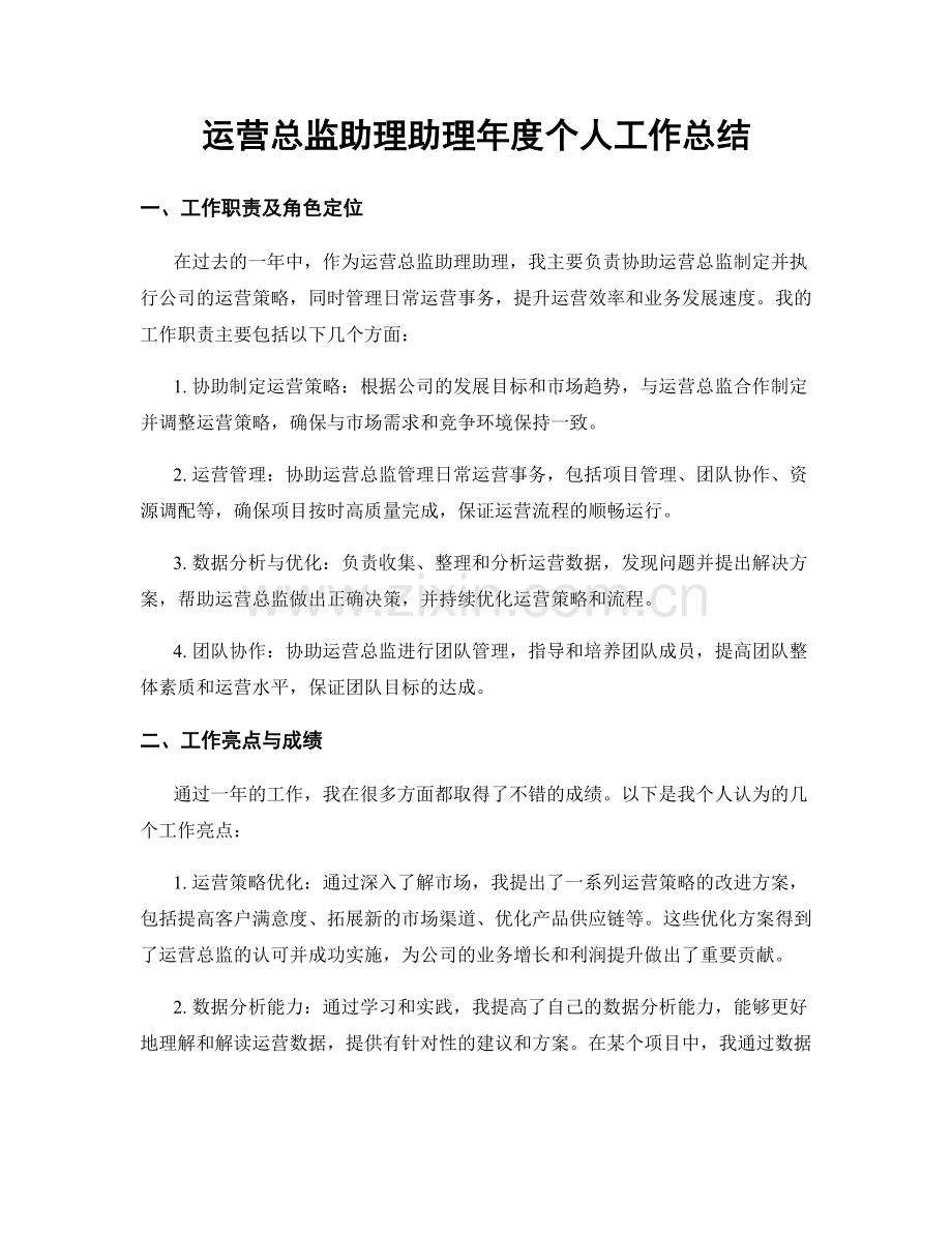 运营总监助理助理年度个人工作总结.docx_第1页