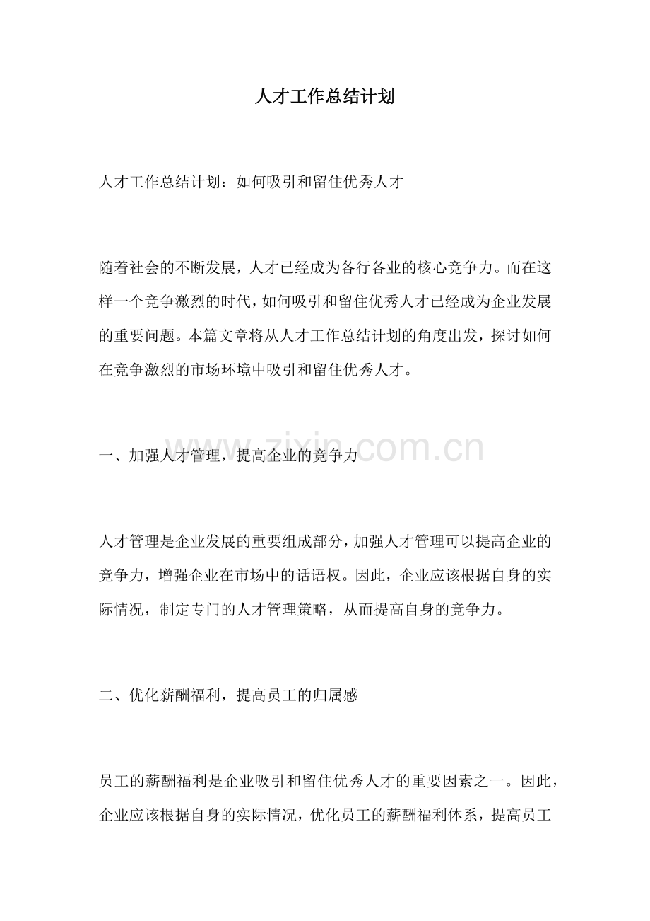 人才工作总结计划.docx_第1页