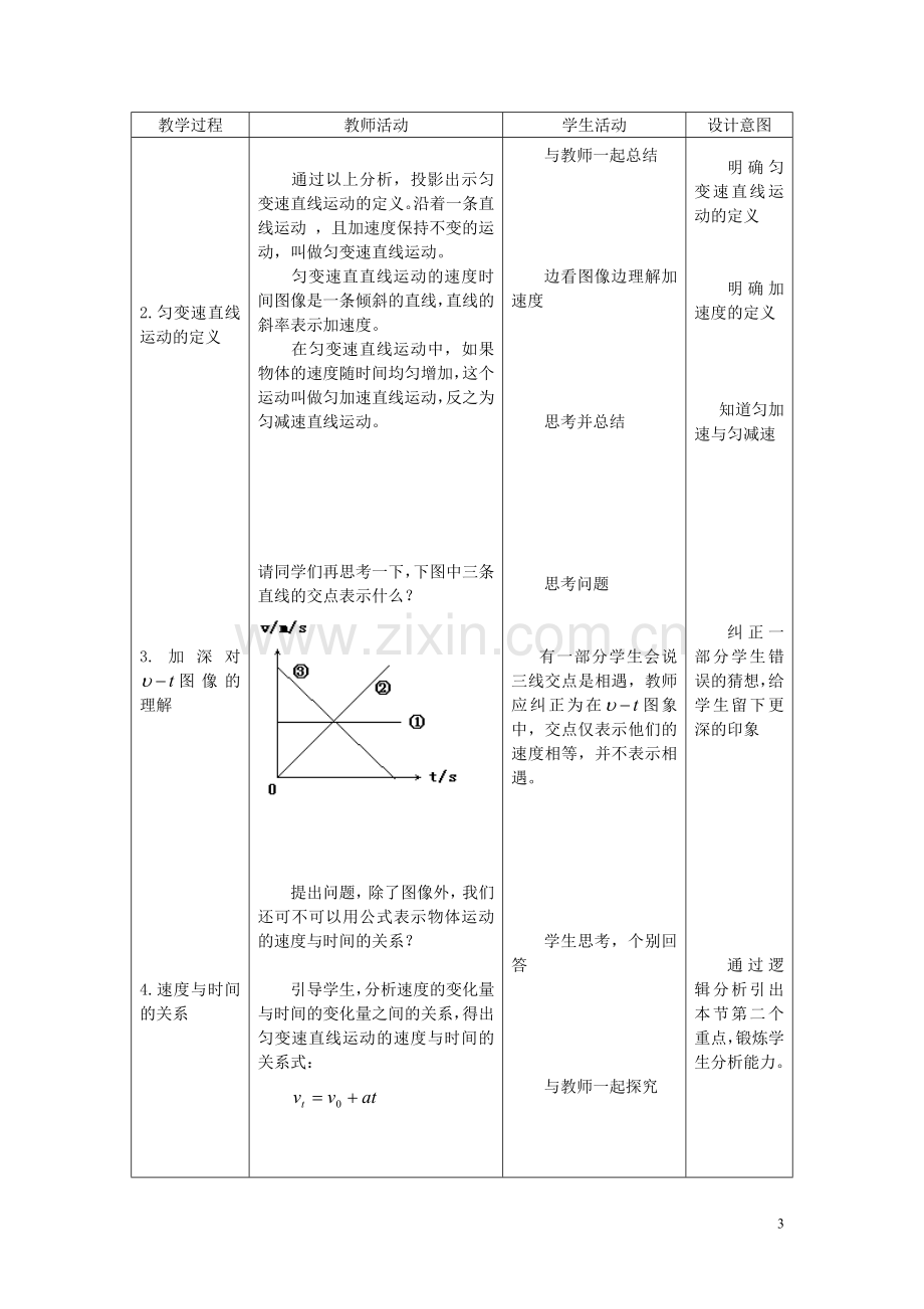 匀变速直线运动速度与时间的关系教学设计(完整无删节版).doc_第3页