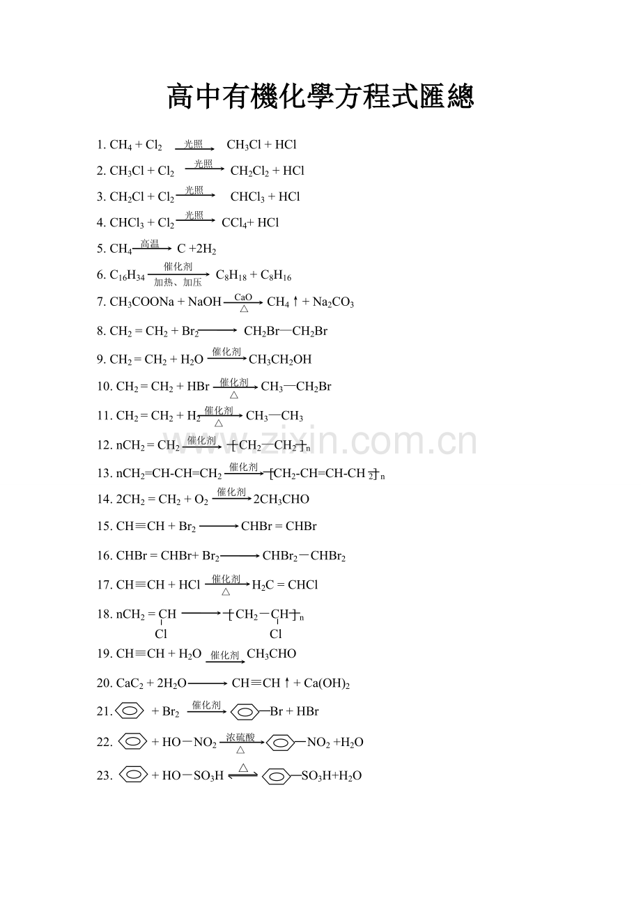 高中有机化学常用反应方程式汇总(免费).doc_第1页