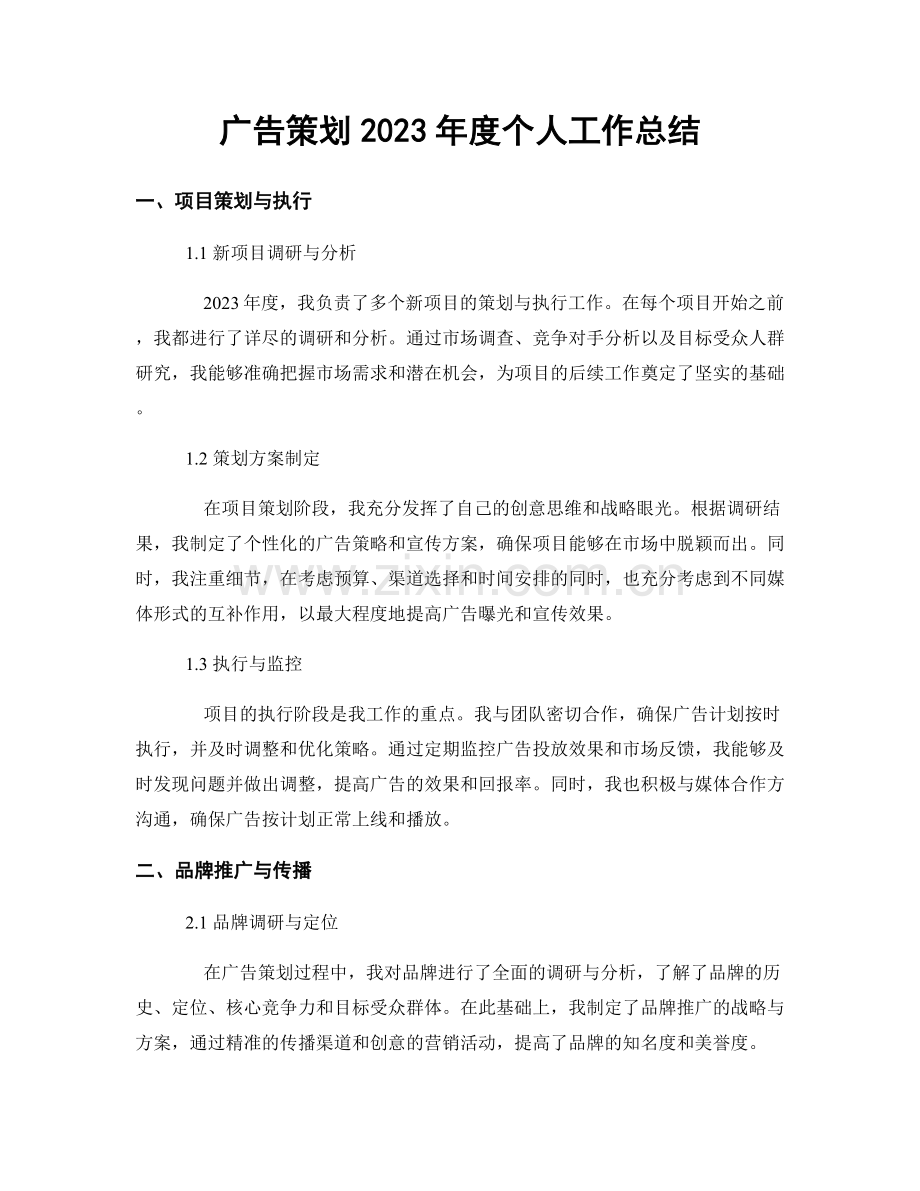 广告策划2023年度个人工作总结.docx_第1页