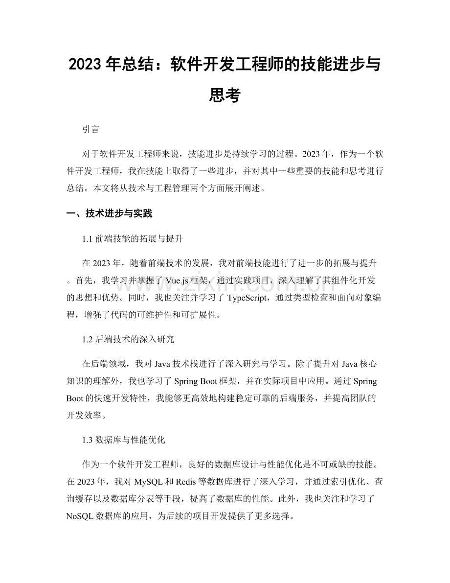 2023年总结：软件开发工程师的技能进步与思考.docx_第1页