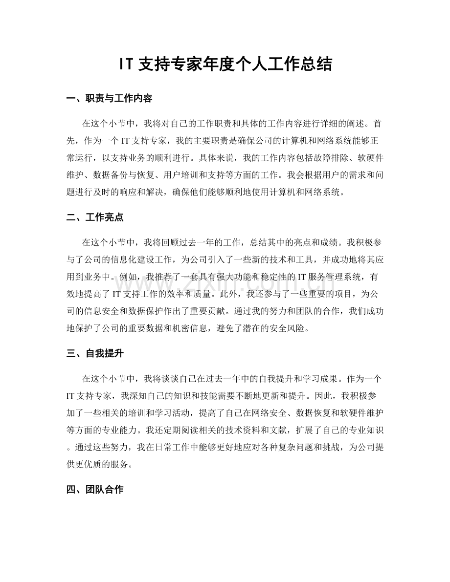 IT支持专家年度个人工作总结.docx_第1页