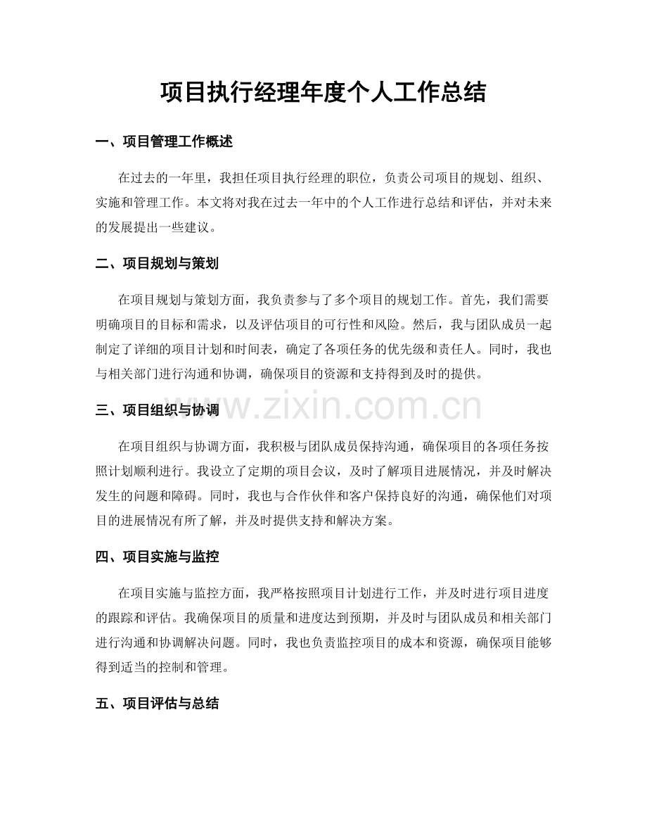 项目执行经理年度个人工作总结.docx_第1页