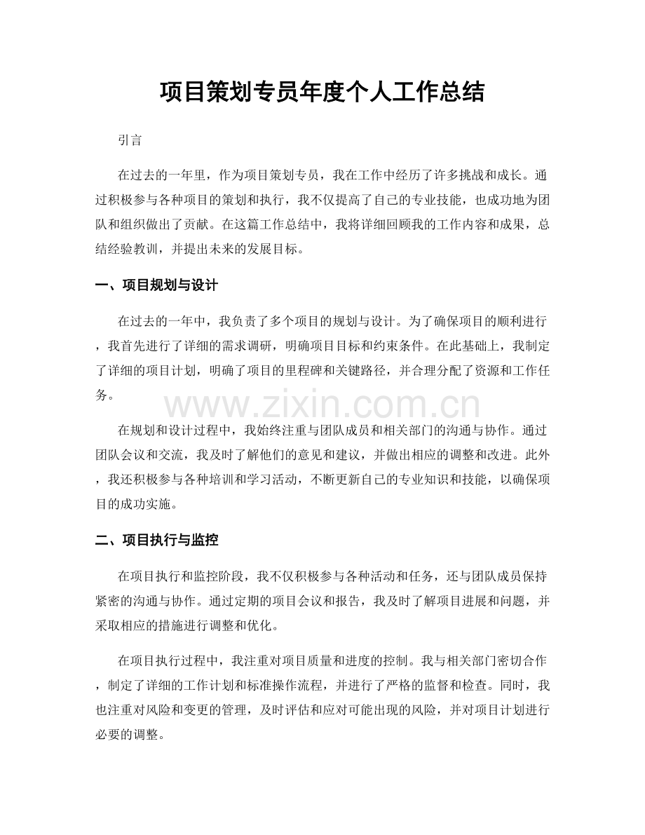 项目策划专员年度个人工作总结.docx_第1页