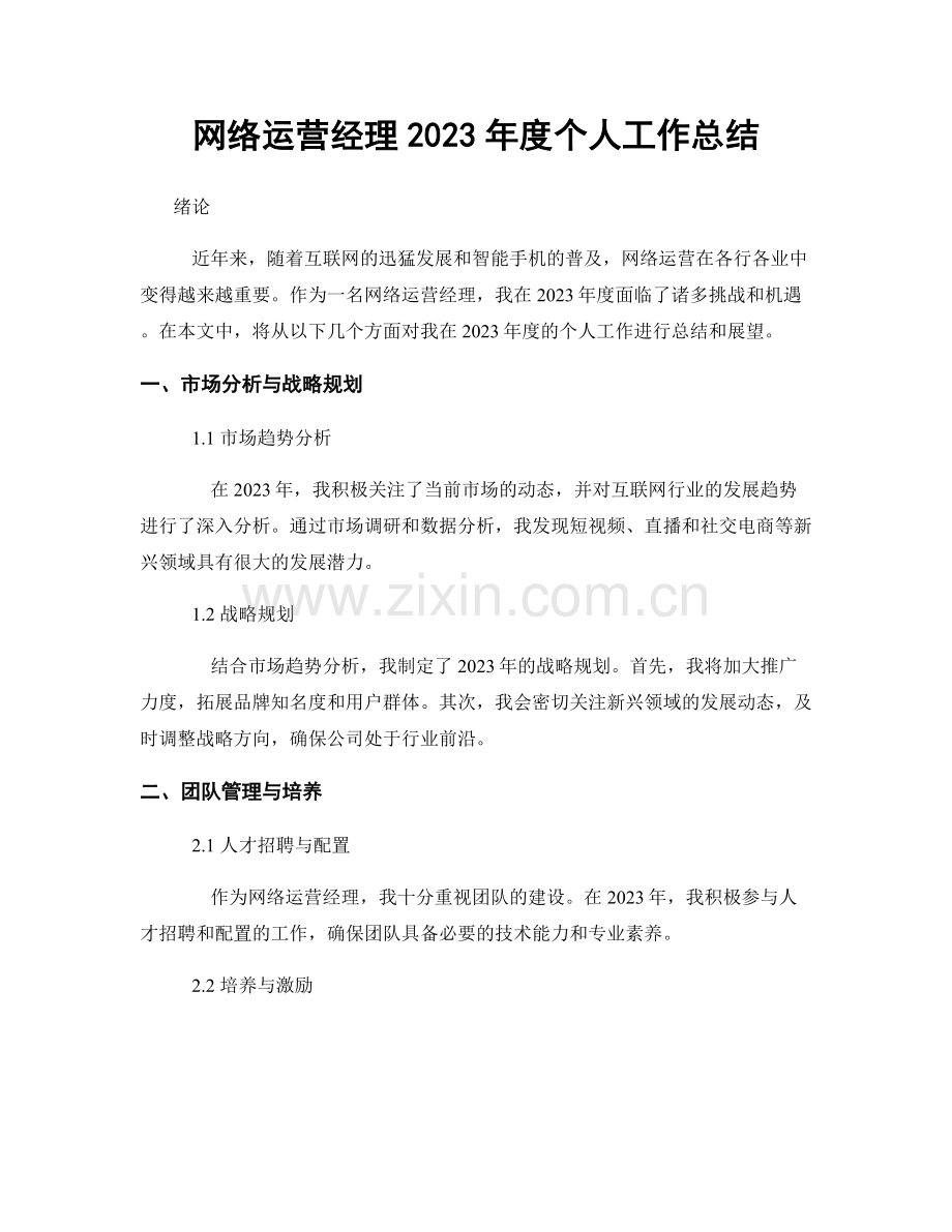 网络运营经理2023年度个人工作总结.docx_第1页