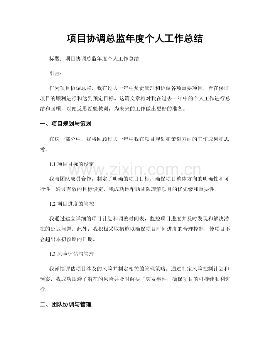 项目协调总监年度个人工作总结.docx_第1页