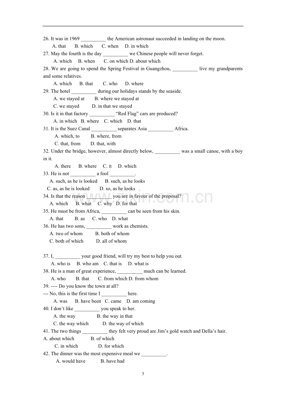 初中英语：定语从句专项练习题-(含答案).doc_第3页