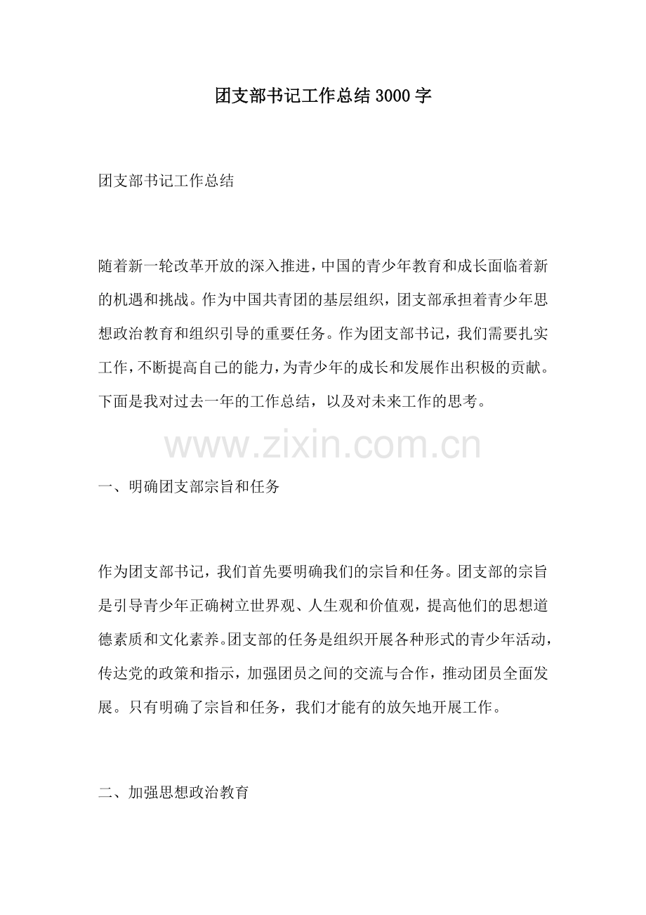 团支部书记工作总结3000字.docx_第1页