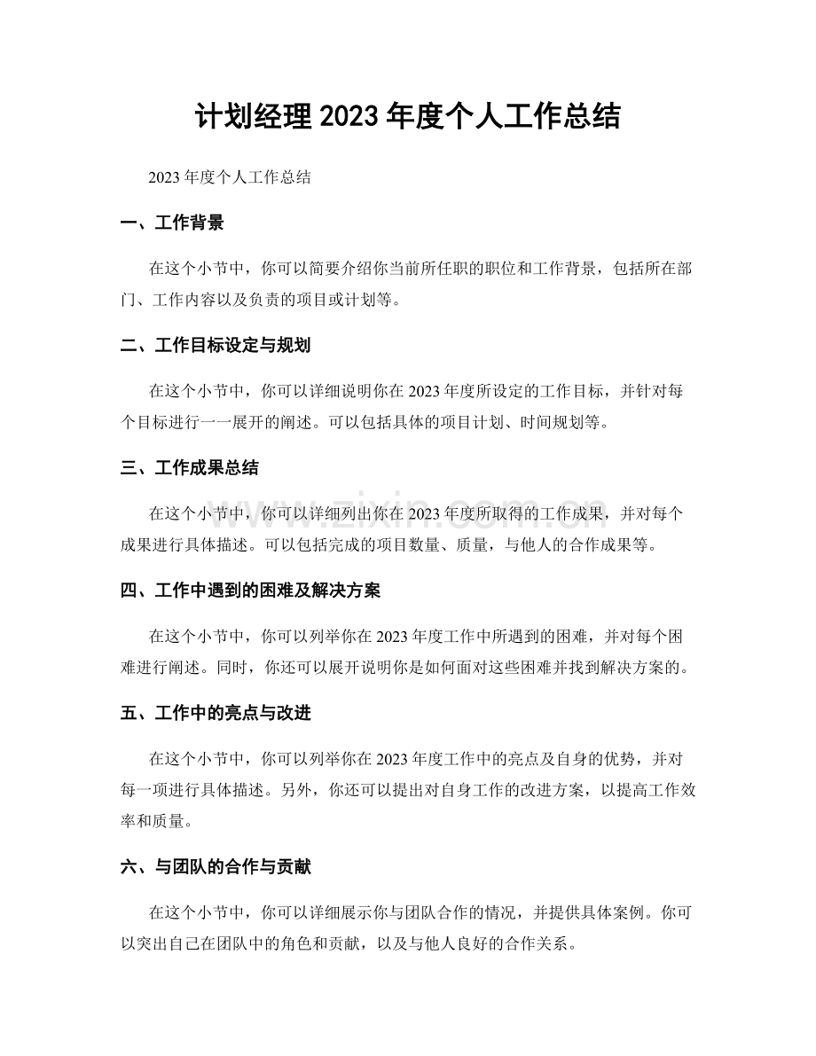 计划经理2023年度个人工作总结.docx_第1页