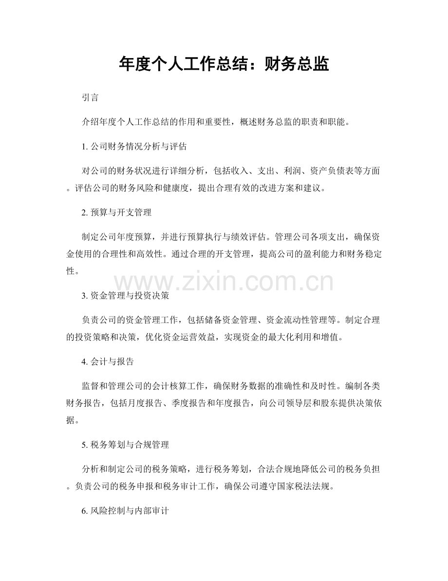 年度个人工作总结：财务总监.docx_第1页