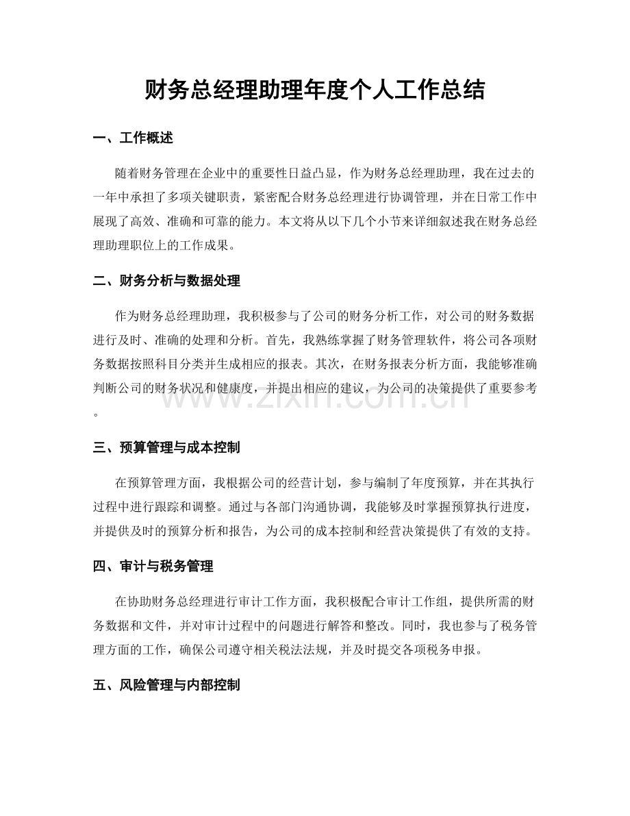 财务总经理助理年度个人工作总结.docx_第1页