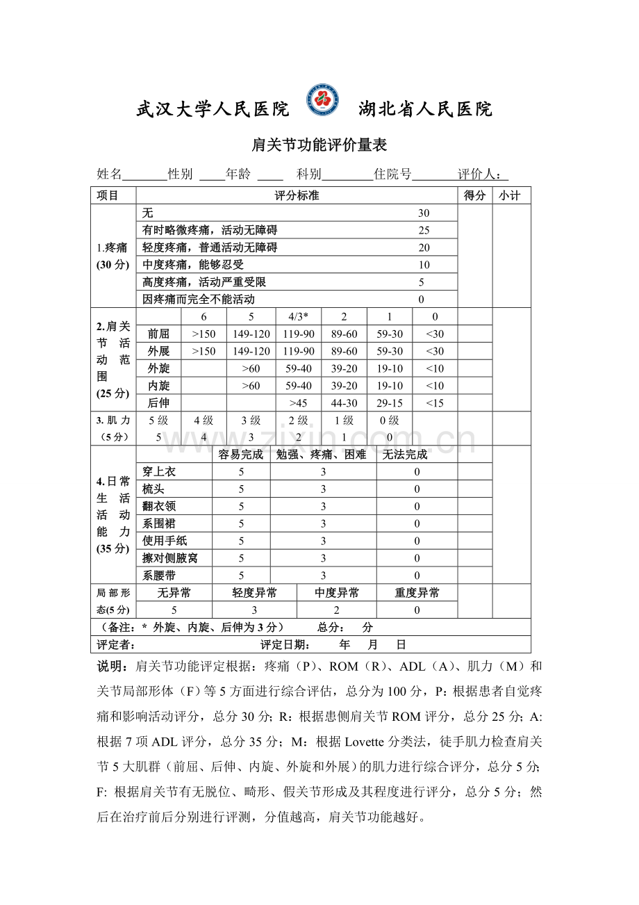 肩关节功能评定量表.doc_第1页