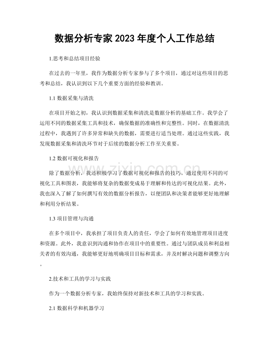 数据分析专家2023年度个人工作总结.docx_第1页