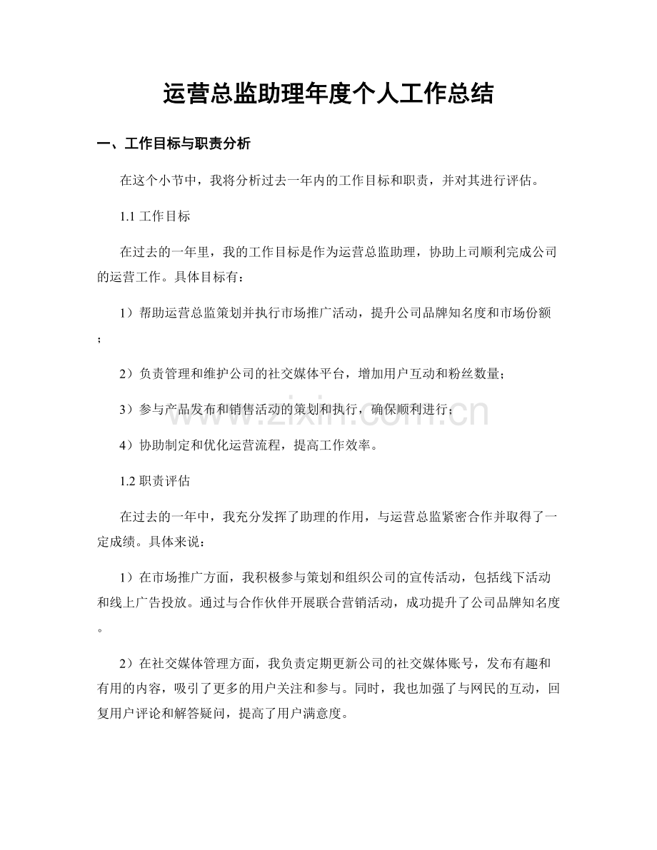 运营总监助理年度个人工作总结.docx_第1页