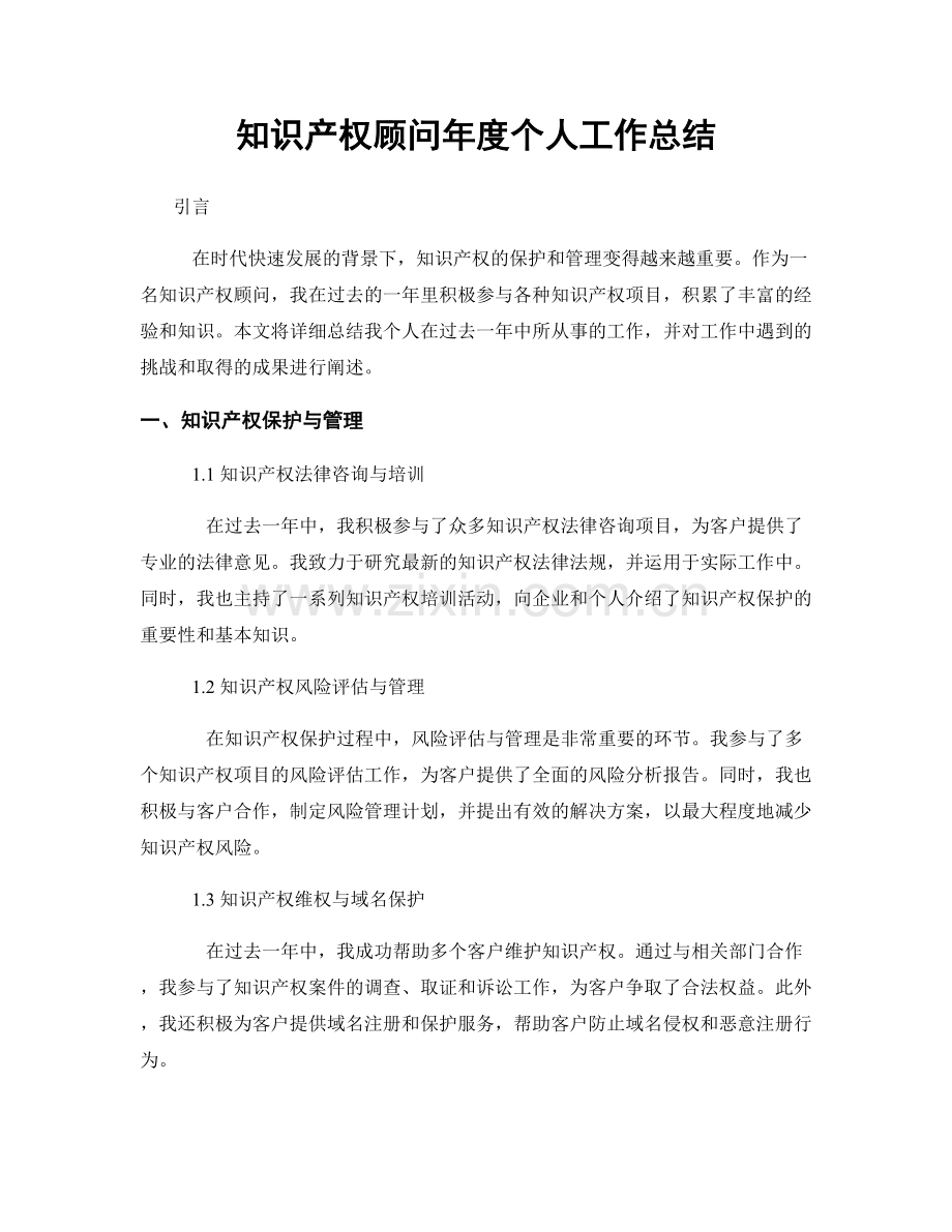 知识产权顾问年度个人工作总结.docx_第1页