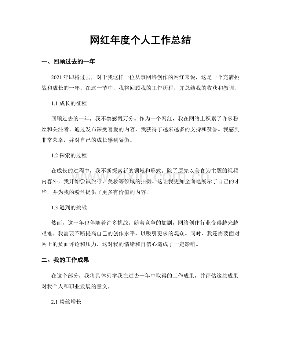 网红年度个人工作总结.docx_第1页