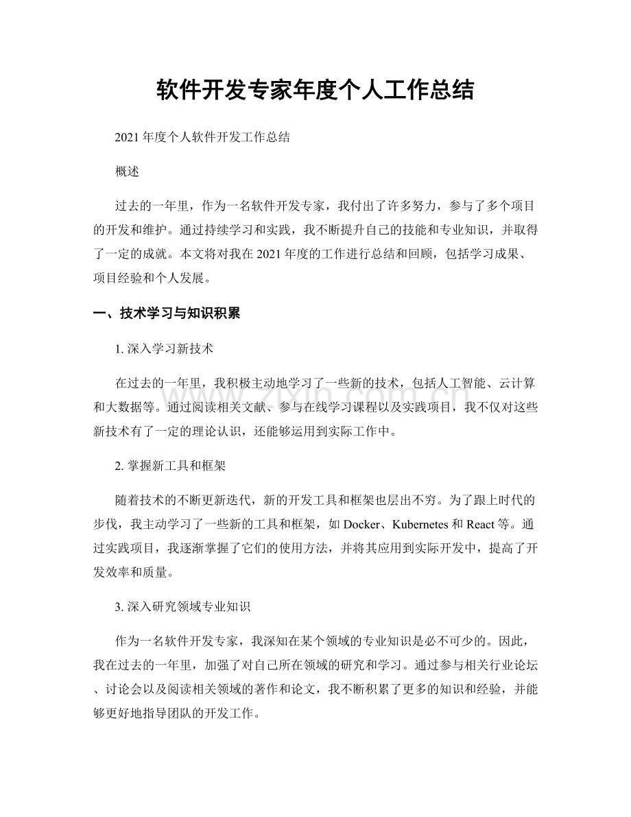 软件开发专家年度个人工作总结.docx_第1页