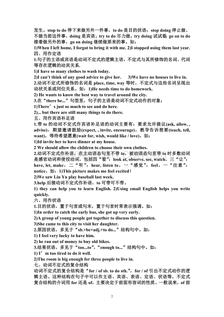 初中英语动词不定式用法梳理及练习题(2).doc_第2页