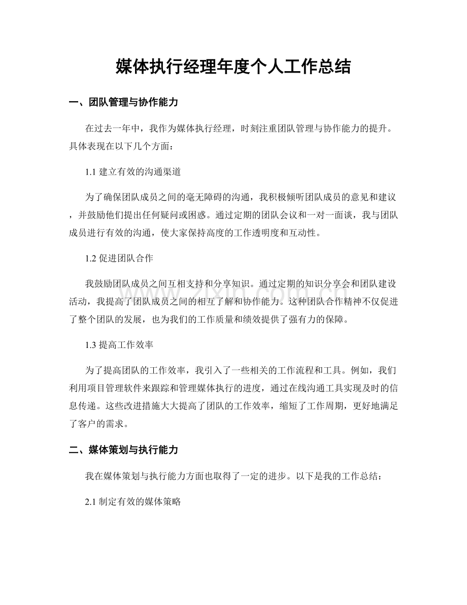 媒体执行经理年度个人工作总结.docx_第1页