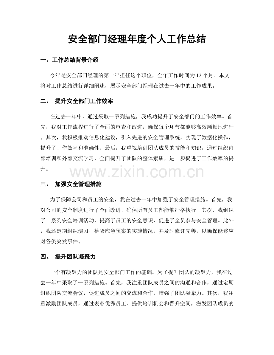 安全部门经理年度个人工作总结.docx_第1页