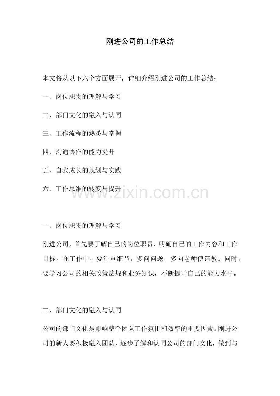 刚进公司的工作总结.docx_第1页