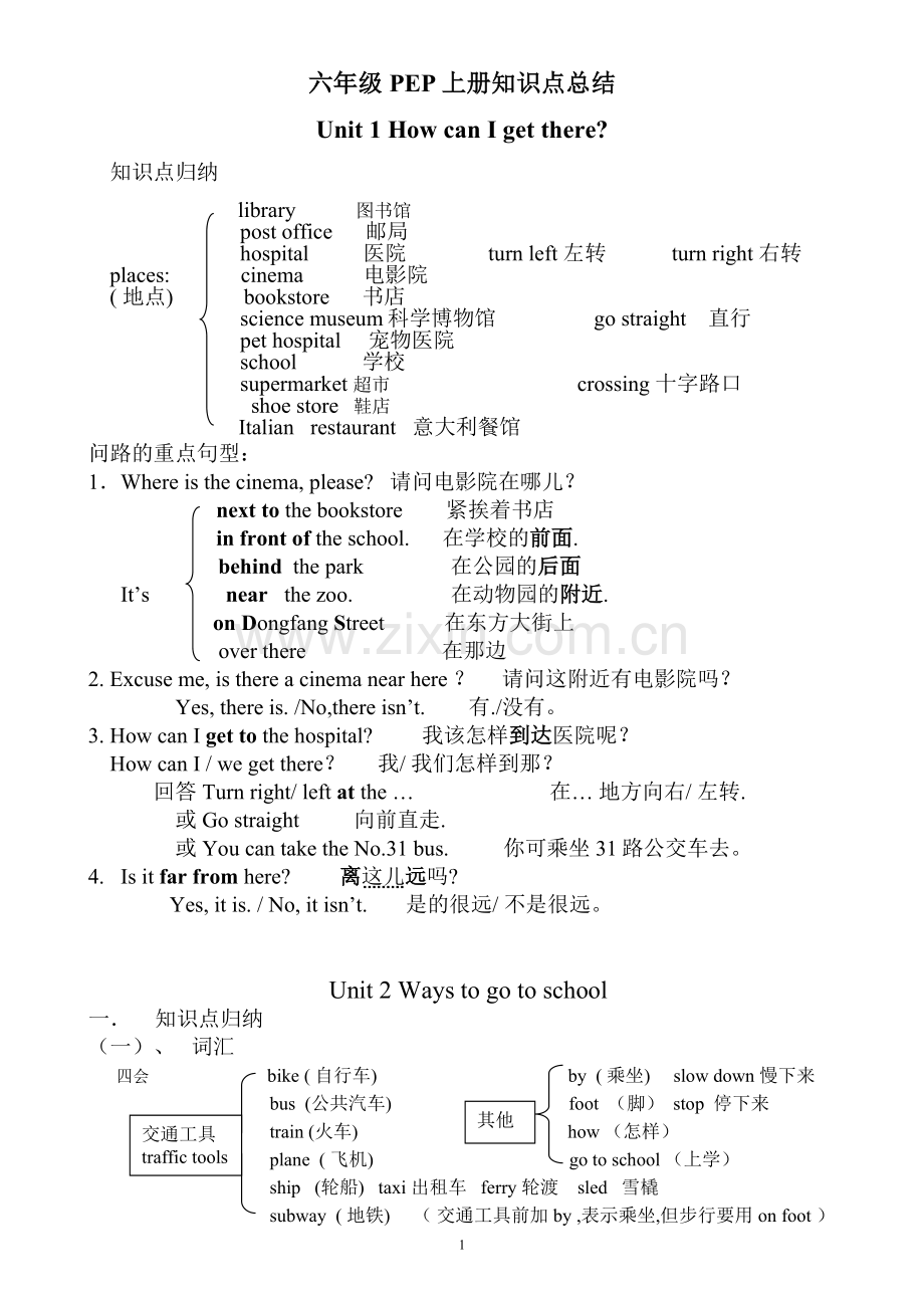 新版PEP六年级上册英语期末复习知识点.doc_第1页